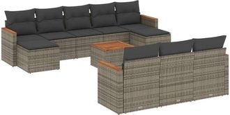 vidaXL Set De Sof&aacute;s De Jard&iacute;n 11 Pzas Y Cojines Rat&aacute;n Sint&eacute;tico Gris Vidaxl