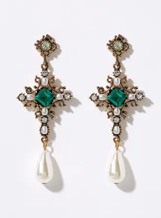 Simons Womens Baroque cross earrings