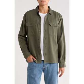 Billabong Fort Garage Stripe Cotton Herringbone Button-Up Shirt in Olive at Nordstrom, Size X-Large