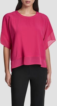 DKNY Mixed Media Dolman Sleeve Top in Hot Pink at Nordstrom, Size X-Large