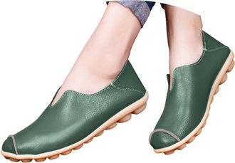 Generic Womens Comfort Leather Loafers Fashion Boat Shoes Comfort Low Top Leather Shoes Comfortable Breathable Walking Loafers