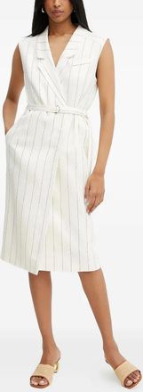 BOSS Abito midi gessato con cintura - Bianco