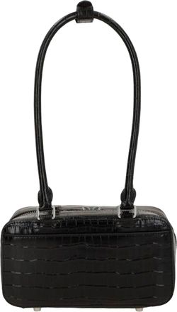 Self Portrait Womens Shoulder Bag Crocodile-Effect Black