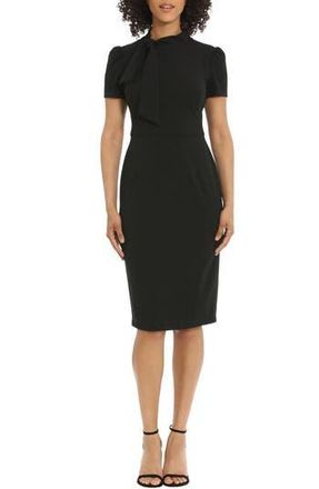 Maggy London Tie Neck Puff Sleeve Scuba Crepe Dress in Black at Nordstrom Rack, Size 10