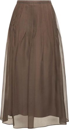 Brunello Cucinelli Geplooide Zijden Rok - Dames - Midirokken - Bruin - XS - Rokken