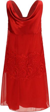 Ferragamo Draped Lace Silk Dress - Red