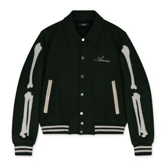 Amiri Rain Forest Varsity Bones Bomber Jacket