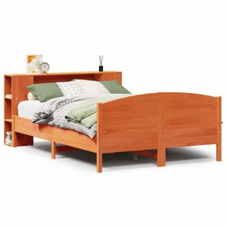 Berkfield Home Bookcase Bed without Mattress Wax Brown 135x190cm Solid Wood Pine | Size: 135x190 cm