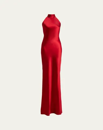 Ralph Lauren Collection Chilton Stretch Satin Halter Evening Dress