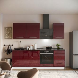 Vicco Mueble De Cocina Fame-line, Rojo Burdeos Alto Brillo/blanco, 230 Cm, Et Antracita, Vicco