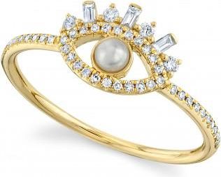Allurez Diamond & Cultured Pearl Eye Ring 14K Yellow Gold (0.20ct)