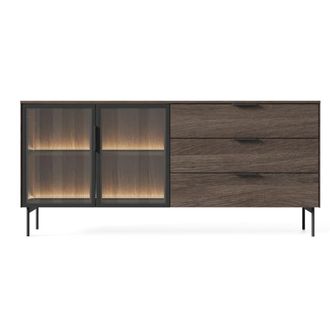 Oresteluchetta Aparador 2 puertas vidrio 3 cajones nogal negro 82,6x181,3x39,3 cm