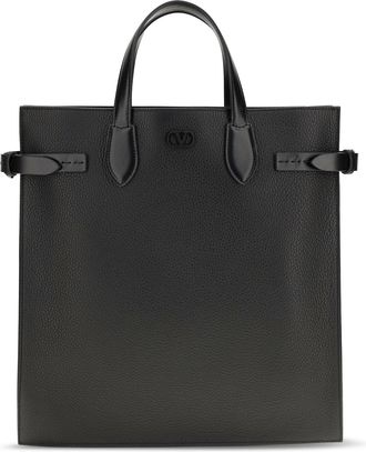Valentino Garavani Mens Shopping Bag Antibes Grained Leather Black Calf (bos Taurus) Shoulder