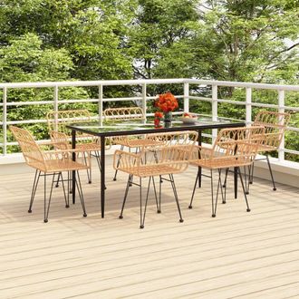Berkfield Home 7 Piece Garden Dining Set Poly Rattan in Brown