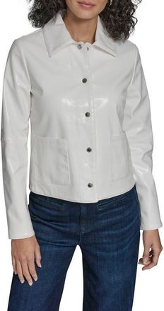Karl Lagerfeld Snap Front Patent Leather Shirt Jacket in White at Nordstrom, Size X-Small