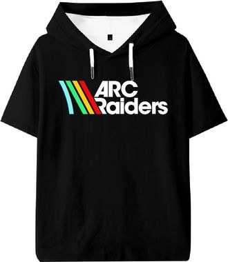 Generic Shooting Game ARC Raiders Logo Hooded T-Shirt Short Sleeve Tee Men Women Outdoor Streetwear Tops (Black,L)
