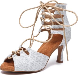 Minitoo Lace up Dance Heels for Women Sommer Evening Party Ankle Sandals L544 White 7.5cm Heel UK 8