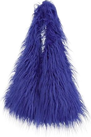 Generic Womens Plush Shoulder Bags Girls Faux Fur Drawstring Bucket Bag Fashion Female Furry Purse Tote Handbags(Dark Blue)