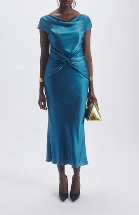 Amsale Cowl Twist Knot Dress in Ocean at Nordstrom, Size 8
