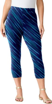 Roaman's Plus Size Essential Stretch Capri Legging in Navy Bias Texture at Nordstrom, Size 36