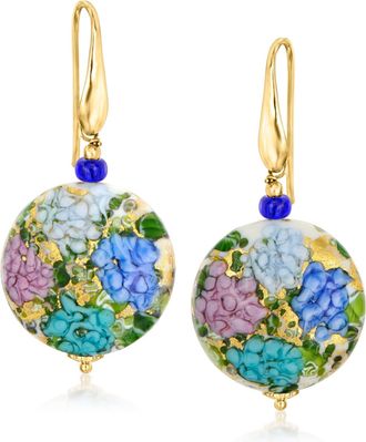 Ross-Simons Italian Multicolored Murano Glass Hydrangea Drop Earrings in 18kt Gold Over Sterling