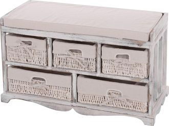 Hhg Hhg - C&oacute;moda Y Banco Con 5 Cajones, 45x77x36cm, Aspecto Shabby, Vintage, Blanco
