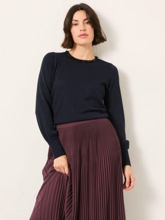 Fat Face FatFace Raya Navy Embellished Knitted Crew Neck Jumper