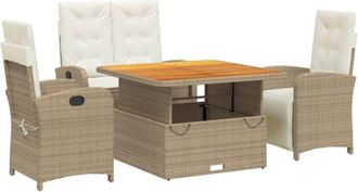 vidaXL Set De Comedor Jard&iacute;n Con Cojines 4 Pzas Rat&aacute;n Sint&eacute;tico Beige Vidaxl