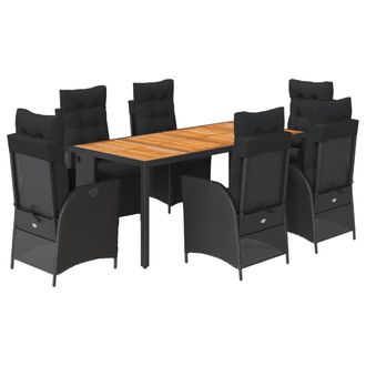 vidaXL Vidaxl Set Da Pranzo Da Giardino 7 Pz Nero Con Cuscini In Polyrattan