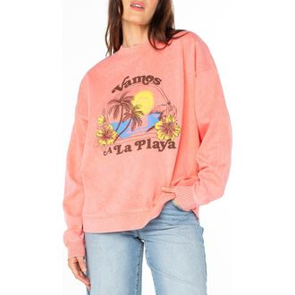 Roxy Line-Up Playa Oversize Graphic Sweatshirt in Sugar Coral Solid at Nordstrom Rack, Size X-Small