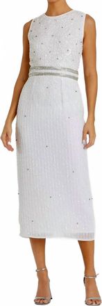 Mac Duggal Sleeveless High Neck Beaded Midi Sheath Dress In White