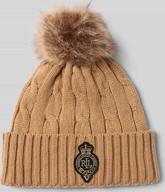 Lauren Ralph Lauren Strickmütze mit Bommel in Camel, Größe 1