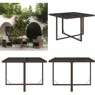 vidaXL Tavolo da Giardino Marrone 109x107x74 cm in Polyrattan e Vetro - Tavolo da pranzo esterno - Tavolo in vetro temperato