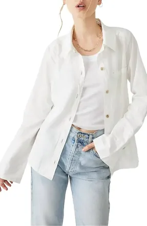 Free People Mackenzie Solid Poplin Shirt In Fall Clouds