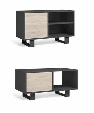 Skraut Home Skraut Home - Set Wind, Conjunto De Muebles De Sal&oacute;n/comedor Compuesto Por 1mueble Tv100 Y 1 Mesa De Centro, Color Gris/roble, Patas Negras, Mueble Au
