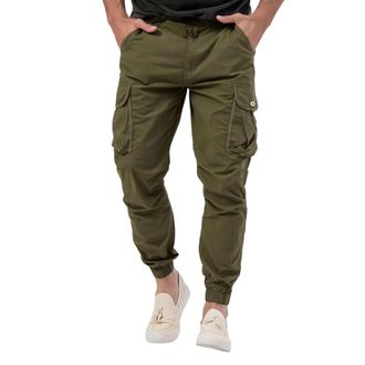 Generic Casual Cargo Trousers Men, Mens Cargo Trousers Slim Fit Stretch Drawstring Pants Solid Color Sports Pants With Multi Pockets Elasticated Waist Trouser