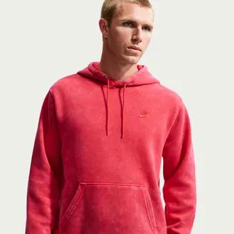 Nike Mens Nike Sportswear Club Washed Fleece Hoodie in Red | IQ1219-657