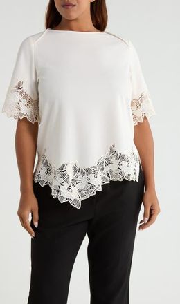 Anne Klein Lace Trim Asymmetrical Knit Top in White Dove at Nordstrom, Size 0X