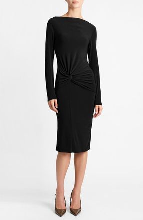 Santorelli Keegan Draped Knot Long Sleeve Jersey Dress in Onyx at Nordstrom, Size 2