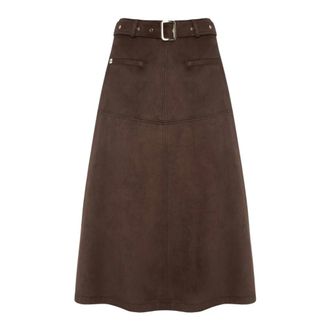 Manila Grace Gonna Midi Svasata con Cintura - - Skirts - Donna - Marrone - S