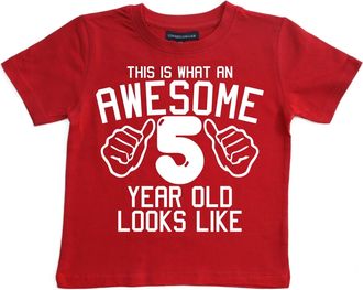 Edward Sinclair 5-6 Years This What an Awesome 5 Year Old Looks Like Red Boys 5th Birthday T-Shirt with A White Print