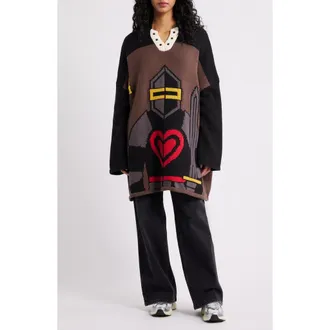 Dressed in Lala Protect Your Energy Oversize Sweater in Brown/black at Nordstrom, Size Small