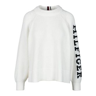 Tommy Hilfiger Katoenen Gebreide Trui - Dames - Ronde hals truien - Wit - S - Katoen - Truien & Vesten