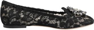 Dolce & Gabbana Kanten Platte Schoenen met Kristalbloemdecoratie - Dames - Ballerinas - Veelkleurig - 35 1/2 EU - Schoenen