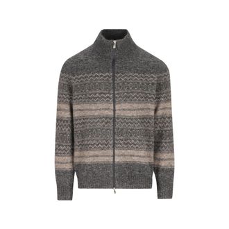 Brunello Cucinelli Alpaca, Cashmere And Wool Nordic Jacquard High-neck Cardigan With Zip