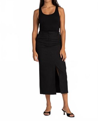 Suncoo Pinstripe Midi Skirt In Noir