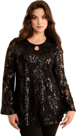 Roaman's Sequin Keyhole Blouse in Black at Nordstrom, Size 16