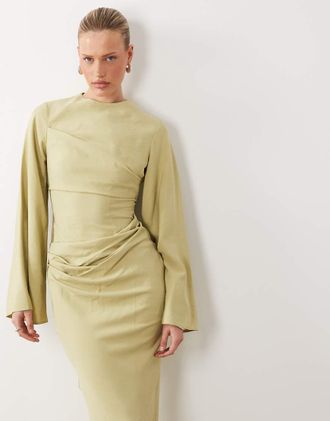 Asos Vestito lungo a maniche lunghe avvitato verde salvia chiaro