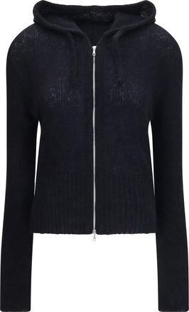 Our Legacy Womens Zip-Up Hoodie Alpaca-Blend Black Fuzzy Alpaca (vicugna Pacos) Knitwear Sweater