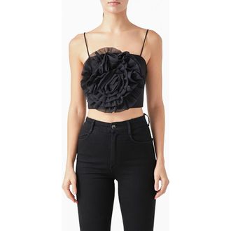 endless rose Organza Flower Crop Top in Black at Nordstrom Rack, Size X-Small